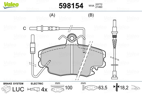 VALEO 598154 Brake Pad Set, disc brake