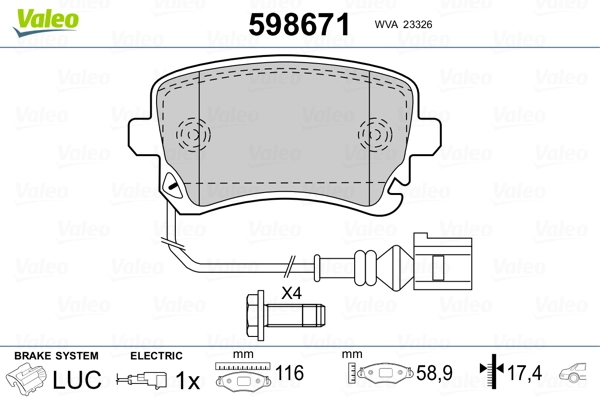 VALEO 598671 Brake Pad Set, disc brake