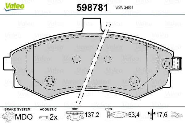 VALEO 598781 Brake Pad Set, disc brake