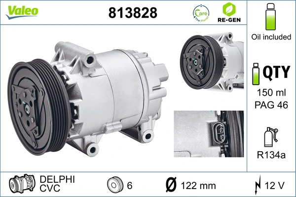 コンプレッサー、エアコン VALEO RE-GEN REMANUFACTURED 813828