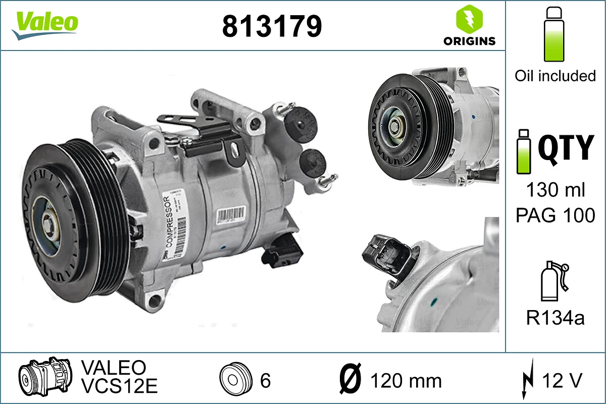 Compressor, air conditioning VALEO ORIGINS NEW OE TECHNOLOGY 813179