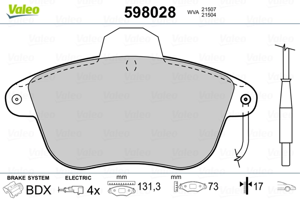 VALEO 598028 Brake Pad Set, disc brake