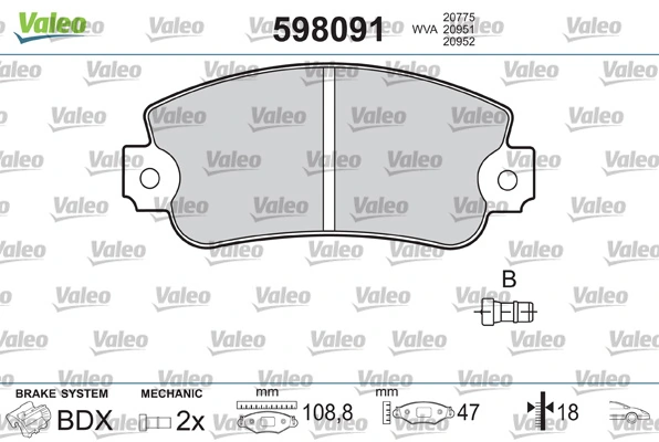 VALEO 598091 Brake Pad Set, disc brake