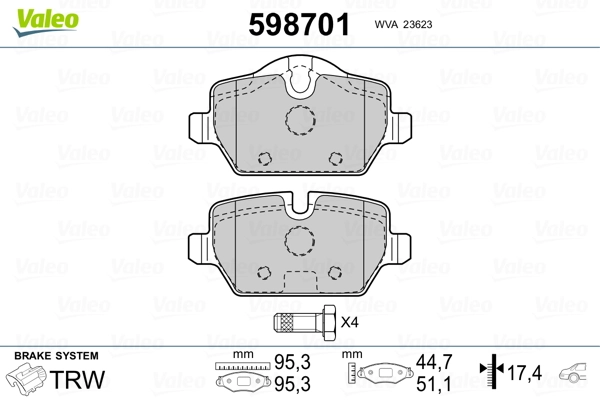 VALEO 598701 Brake Pad Set, disc brake