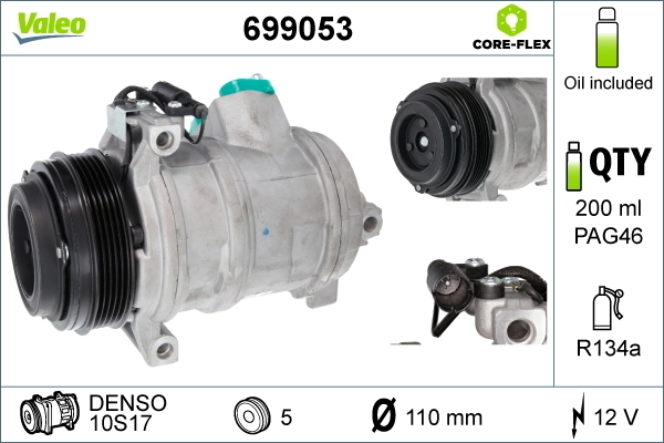 Compresor, aire acondicionado VALEO CORE-FLEX 699053