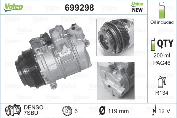 Compressor, air conditioning VALEO CORE-FLEX 699298