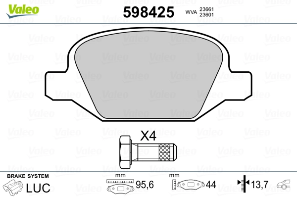 VALEO 598425 Brake Pad Set, disc brake