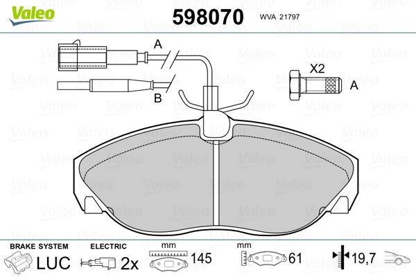 VALEO 598070 Brake Pad Set, disc brake