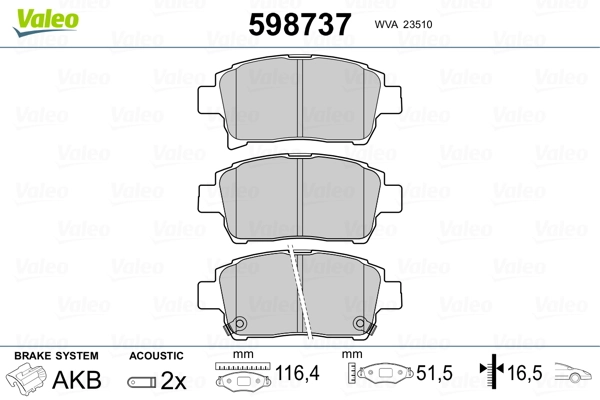 VALEO 598737 Brake Pad Set, disc brake