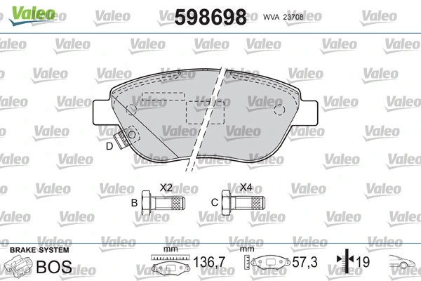 VALEO 598698 Brake Pad Set, disc brake
