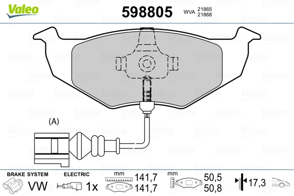 VALEO 598805 Brake Pad Set, disc brake