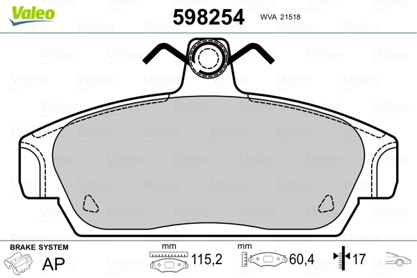 VALEO 598254 Brake Pad Set, disc brake