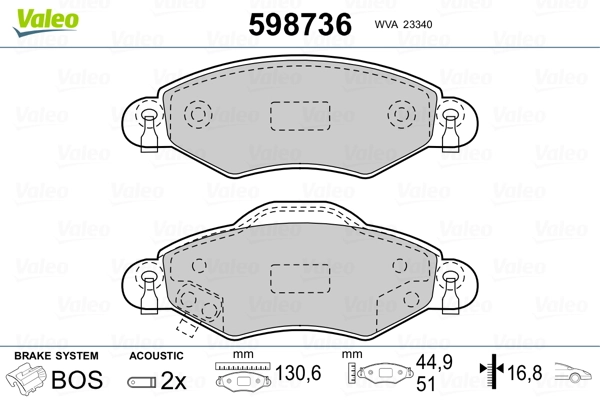 VALEO 598736 Brake Pad Set, disc brake