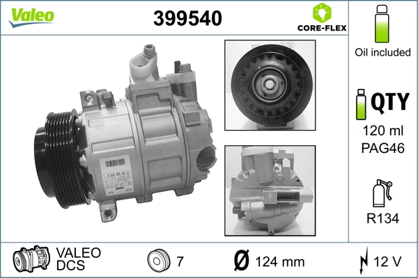 Compresseur, climatisation VALEO CORE-FLEX 399540