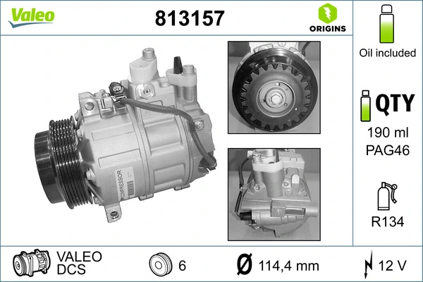 Compressor, air conditioning VALEO ORIGINS NEW OE TECHNOLOGY 813157
