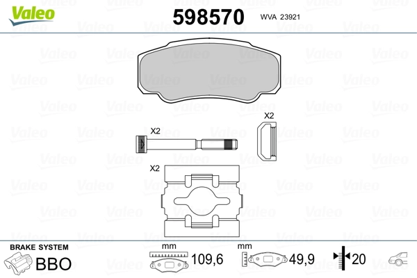 VALEO 598570 Brake Pad Set, disc brake