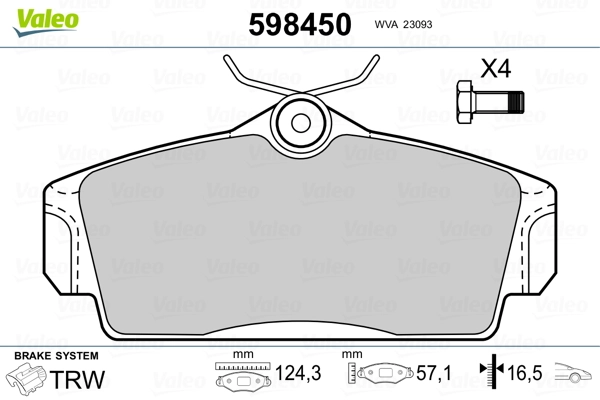 VALEO 598450 Brake Pad Set, disc brake