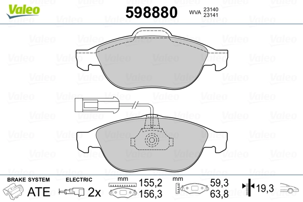 VALEO 598880 Brake Pad Set, disc brake