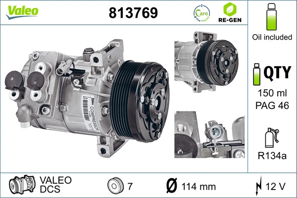 Compressor, air conditioning VALEO RE-GEN REMANUFACTURED 813769
