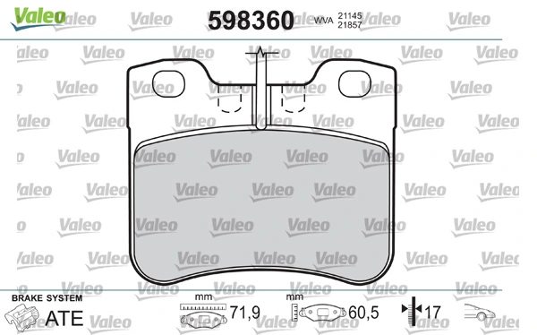 VALEO 598360 Brake Pad Set, disc brake