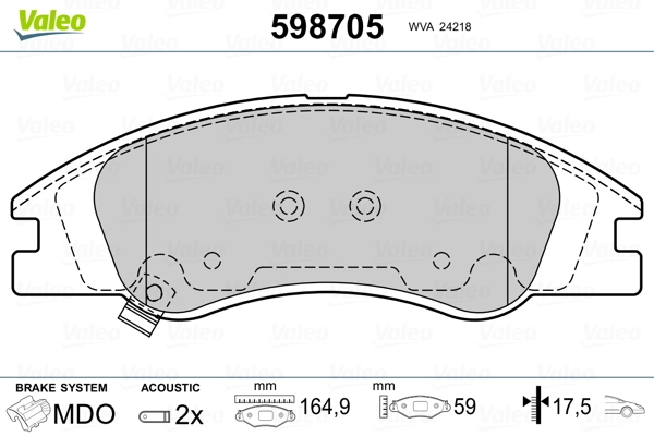 VALEO 598705 Brake Pad Set, disc brake