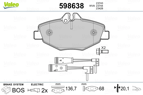 VALEO 598638 Brake Pad Set, disc brake