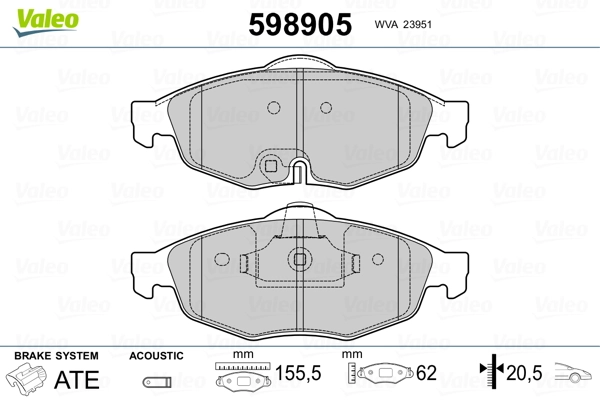 VALEO 598905 Brake Pad Set, disc brake