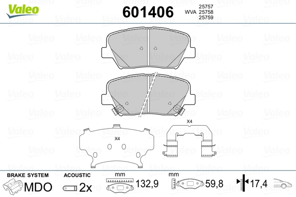VALEO 601406 Brake Pad Set, disc brake
