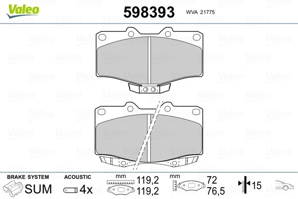 VALEO 598393 Brake Pad Set, disc brake