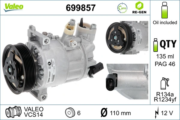 Compresseur, climatisation VALEO RE-GEN - ECHANGE STANDARD 699857