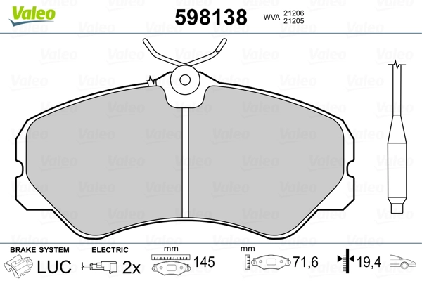 VALEO 598138 Brake Pad Set, disc brake