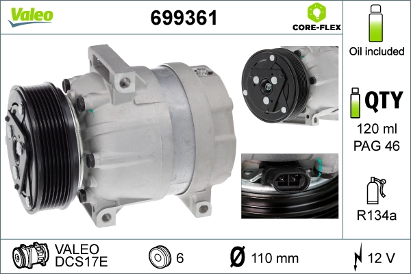 Compressor, air conditioning VALEO CORE-FLEX 699361