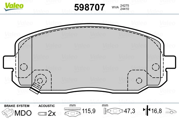 VALEO 598707 Brake Pad Set, disc brake