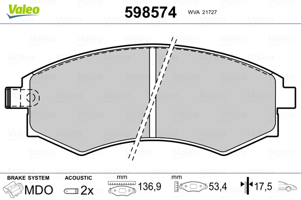 VALEO 598574 Brake Pad Set, disc brake