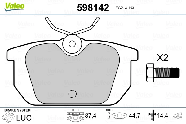 VALEO 598142 Brake Pad Set, disc brake