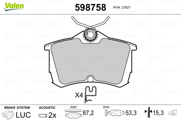 VALEO 598758 Brake Pad Set, disc brake