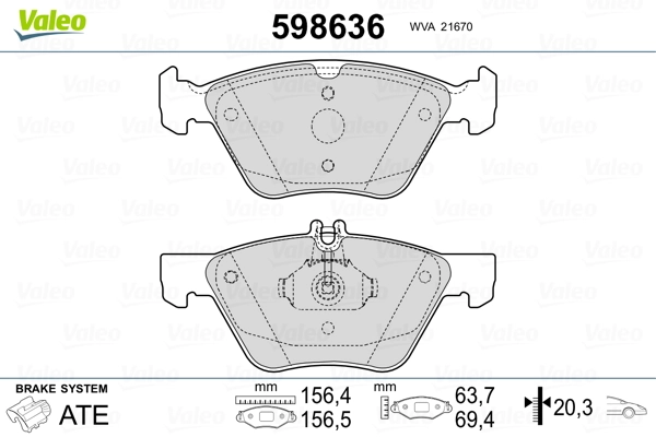 VALEO 598636 Brake Pad Set, disc brake
