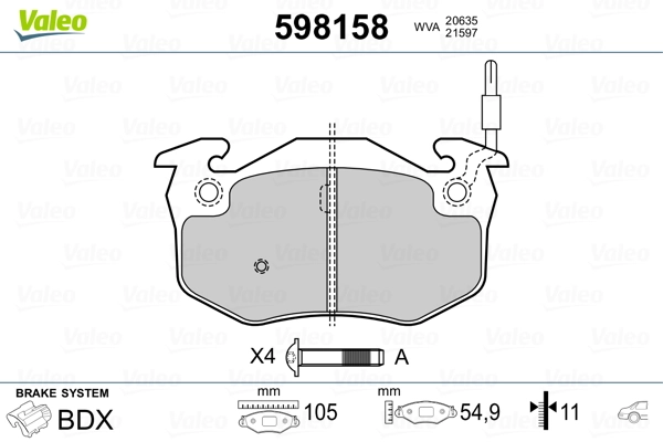 VALEO 598158 Brake Pad Set, disc brake