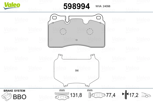 VALEO 598994 Brake Pad Set, disc brake