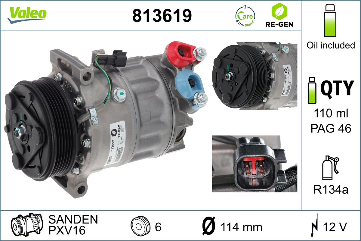 Compressor, air conditioning VALEO RE-GEN REMANUFACTURED 813619
