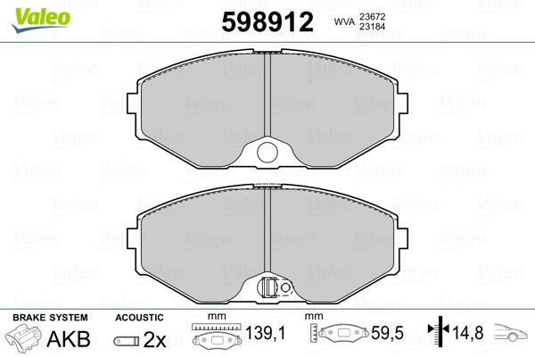 VALEO 598912 Brake Pad Set, disc brake