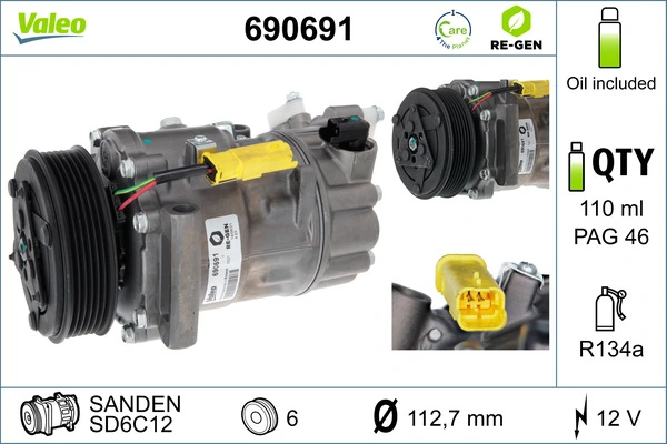 Compresor, aire acondicionado VALEO RE-GEN REMANUFACTURED 690691