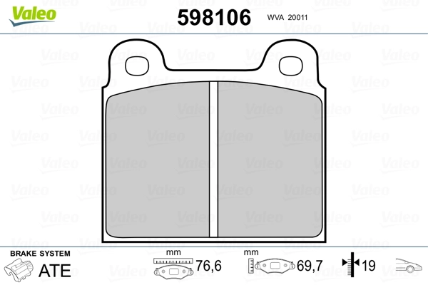 VALEO 598106 Brake Pad Set, disc brake