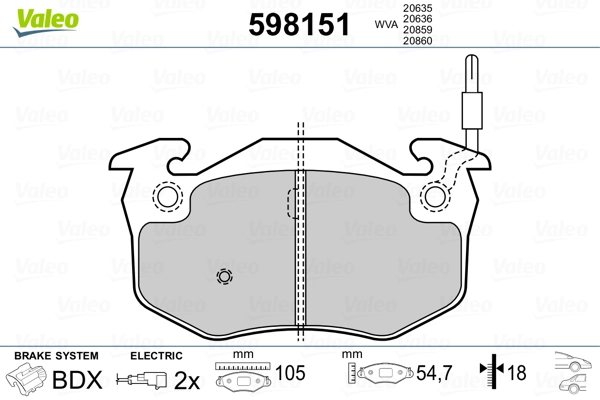 VALEO 598151 Brake Pad Set, disc brake