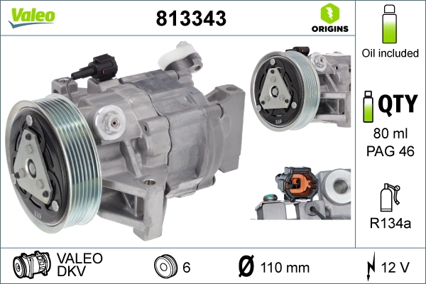 Compressor, air conditioning VALEO ORIGINS NEW OE TECHNOLOGY 813343