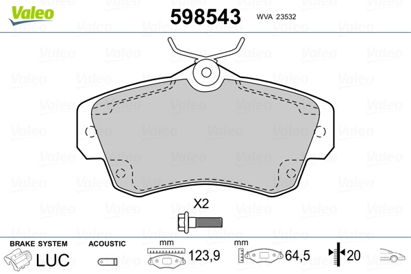 VALEO 598543 Brake Pad Set, disc brake