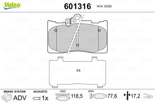 VALEO 601316 Brake Pad Set, disc brake