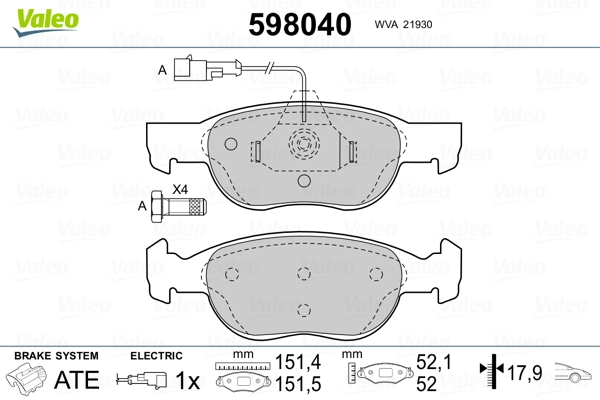 VALEO 598040 Brake Pad Set, disc brake