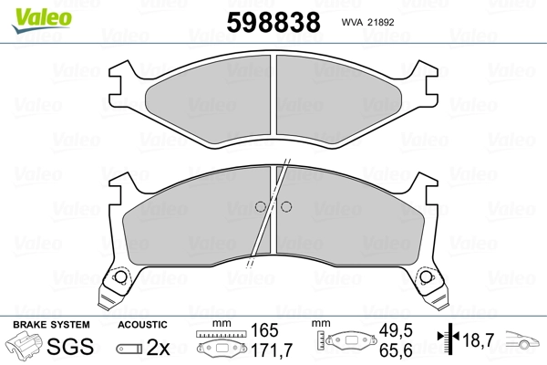 VALEO 598838 Brake Pad Set, disc brake