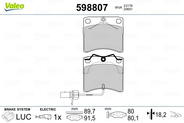 VALEO 598807 Brake Pad Set, disc brake